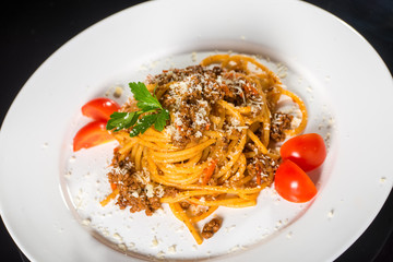 Pasta with mushrooms and tomato
