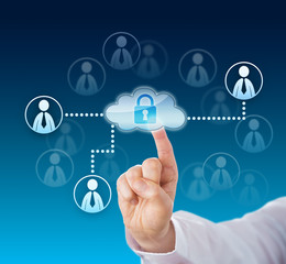 Finger Touching A Locked Corporate Cloud Network