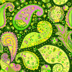 Vintage floral motif ethnic seamless background.