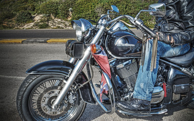 biker on motorcycle in hdr