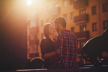 portrait of a young couple at sunset
