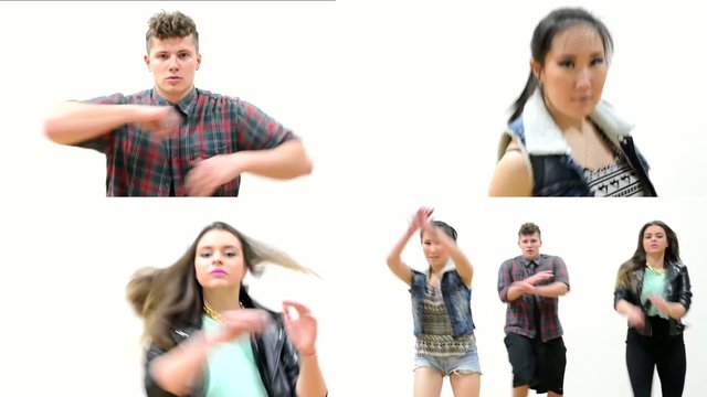 montage - three dancers - group of three friends dance