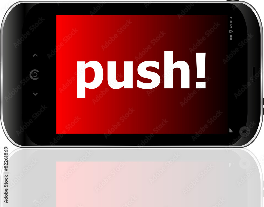 Poster web: smartphone with word push on display vector