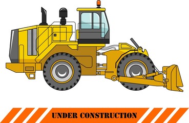 Wheel dozer. Heavy construction machine. Vector illustration