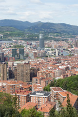 Aerial views of city center Bilbao, Bizkaia, Basque country, Spa