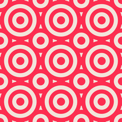 Red and white concentric circles abstract pattern. Seamlessly re