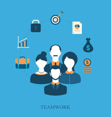 Concept of teamwork of business people leading, flat icons of bu
