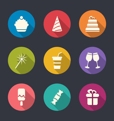 Set flat icons of party objects with long shadows