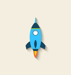 Flat icon of rocket with long shadow style