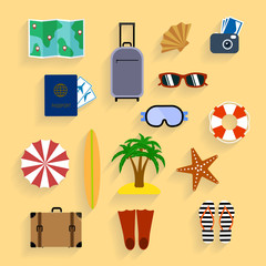 color icons for summer vacation, tourism.