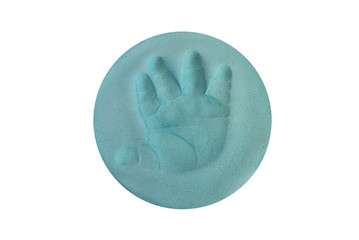 mark on a blue plasticine palm small child