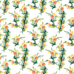 Seamless vector pattern with watercolor floral elements