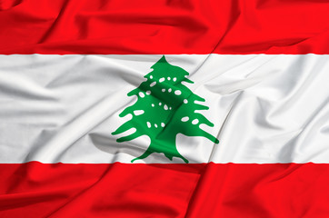 Lebanon flag on a silk drape waving