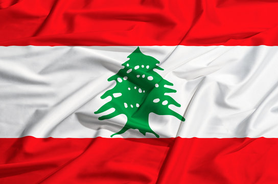 Lebanon flag on a silk drape waving