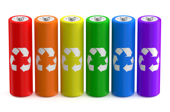 row from multicolored batteries recycle size AA