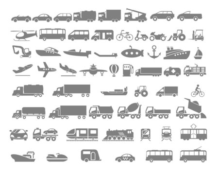 Vehicle and Transportation flat icon set
