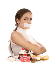 Young beautiful women  refusing cookies