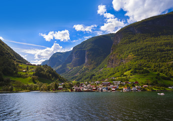 Naklejka na ściany i meble Village in Fjord Naeroyfjord - Norway