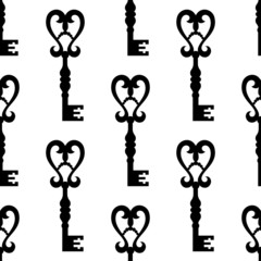 Old keys with heart shape seamless pattern