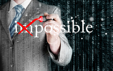 Businessman Hand turning the word Impossible into Possible with