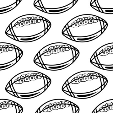 Seamless pattern with outline rugby balls