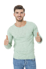 young man in casual fashion on white
