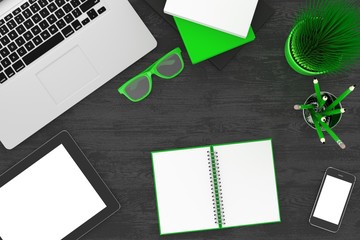 laptop and office stuff, workplace, top view