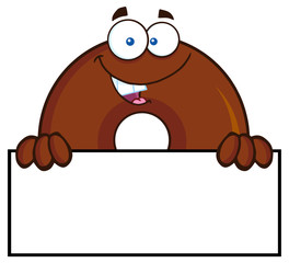 Chocolate Donut Cartoon Character With Over A Sign