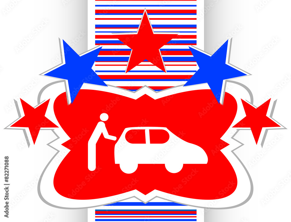 Poster man and car on web icon (button) isolated on white vector