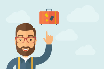 Man pointing the retro luggage icon