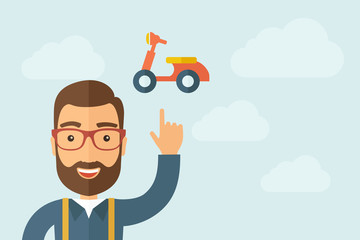 Man pointing the motorbike icon