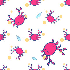 Summer beach with crab seamless pattern background