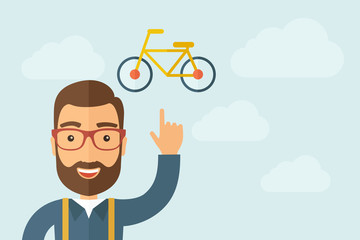 Man pointing the bicycle icon