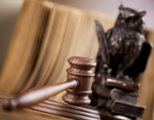 Wooden gavel barrister, justice concept, legal system