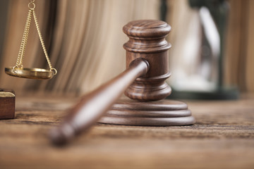 Wooden gavel barrister, justice concept, legal system