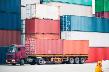 cargo truck in container depot