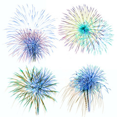 Set of colorful fireworks light on white background