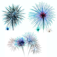 Set of colorful fireworks light on white background