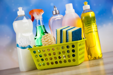 Set of cleaning products, home work colorful theme