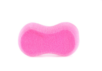 pink bath sponge on white background