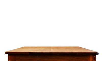 Empty dark wood table top isolate on white background, Leave spa