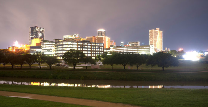 Fort Worth Texas Downtown Skyline Trinity River Late Night