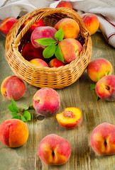 fresh peaches in basket