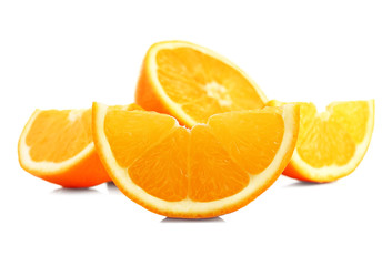 Fototapeta na wymiar Juicy slices of orange isolated on white