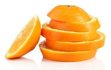 Fototapeta na wymiar Juicy slices of orange isolated on white