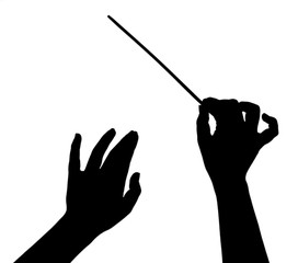 Music conductor hands with stick isolated on white