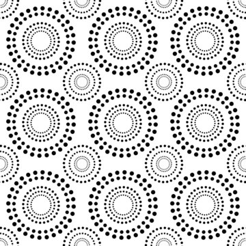 Black and white geometric seamless pattern with circle.