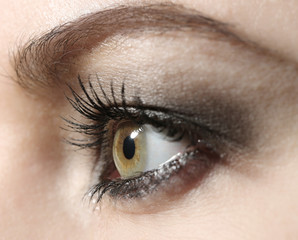 Fototapeta premium Eye of young woman with tear drop close up