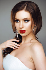 Portrait of Beautiful Bride. Long Hair and Fashion MakeUp
