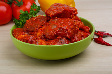 Raw marinated meat for bbq